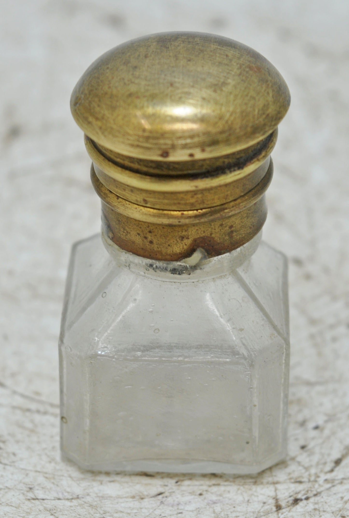 Antique Glass Small Perfume Bottle Original Old Hand Crafted Brass Cap