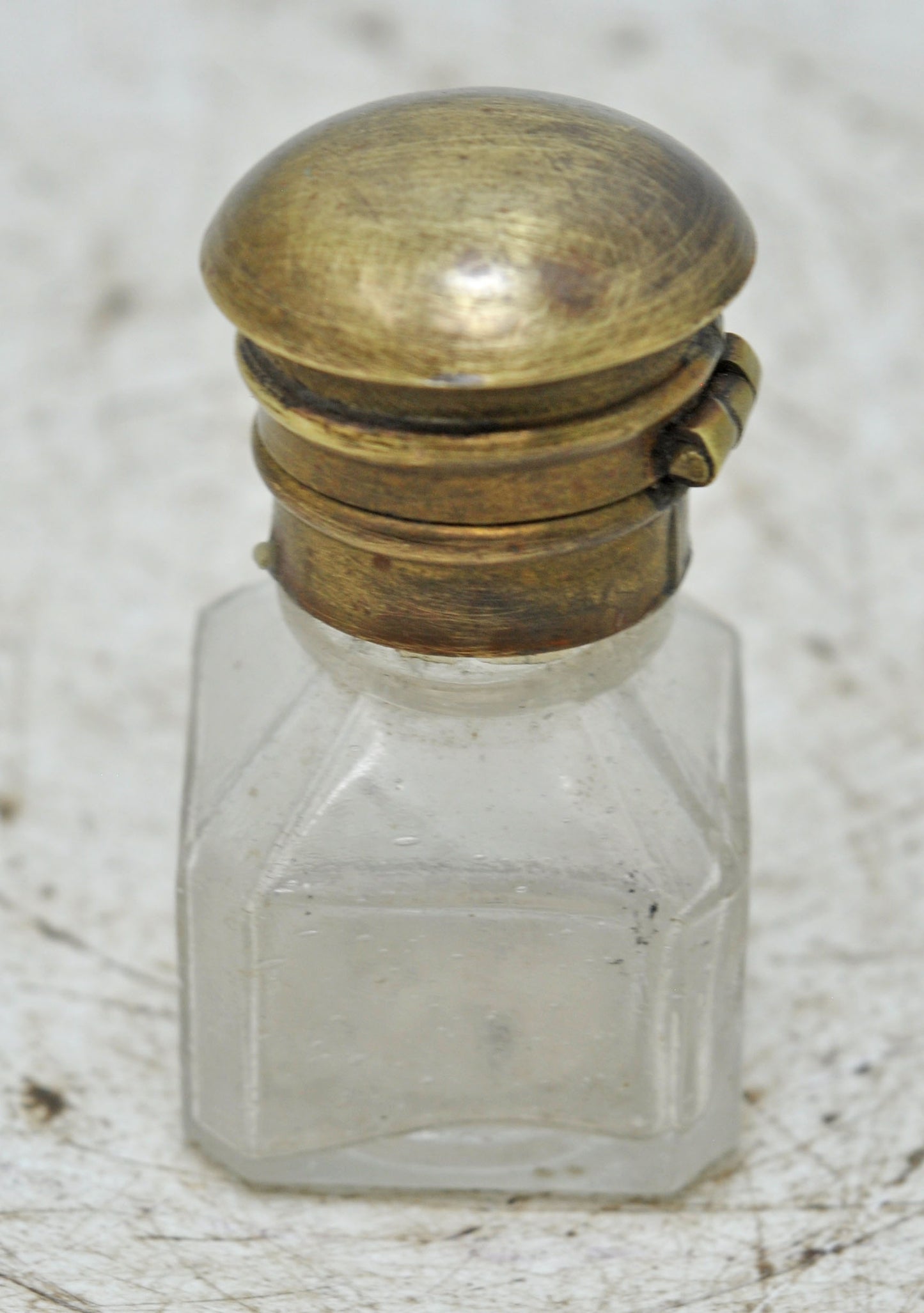 Antique Glass Small Perfume Bottle Original Old Hand Crafted Brass Cap