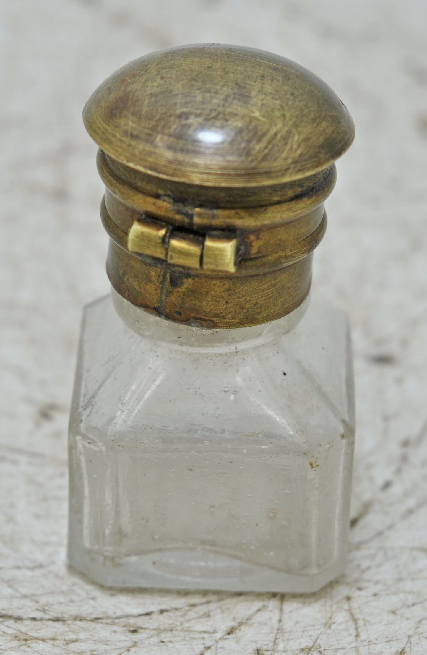 Antique Glass Small Perfume Bottle Original Old Hand Crafted Brass Cap