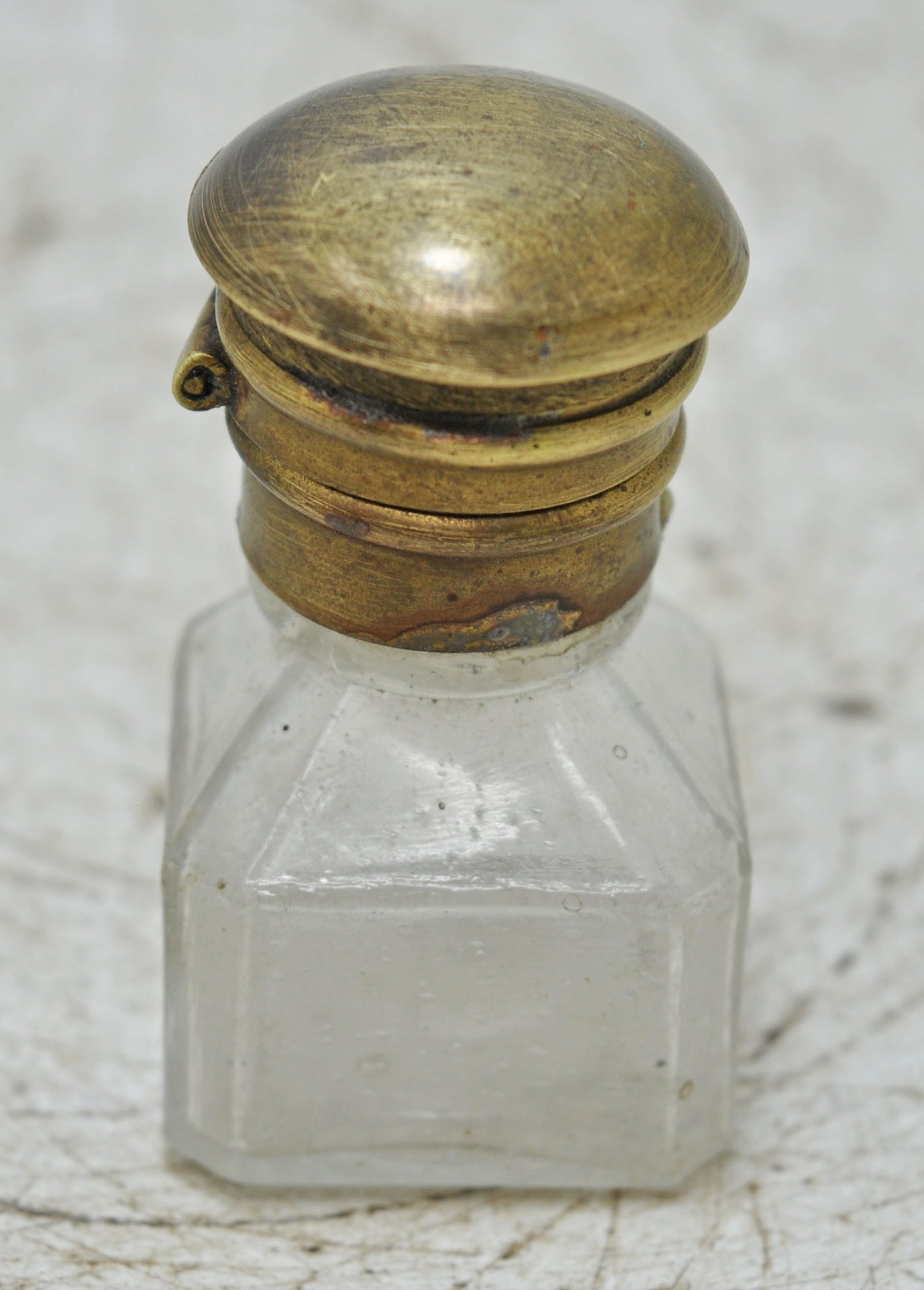 Antique Glass Small Perfume Bottle Original Old Hand Crafted Brass Cap