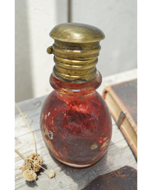 Antique Glass Small Perfume Bottle Original Old Hand Crafted Brass Cap