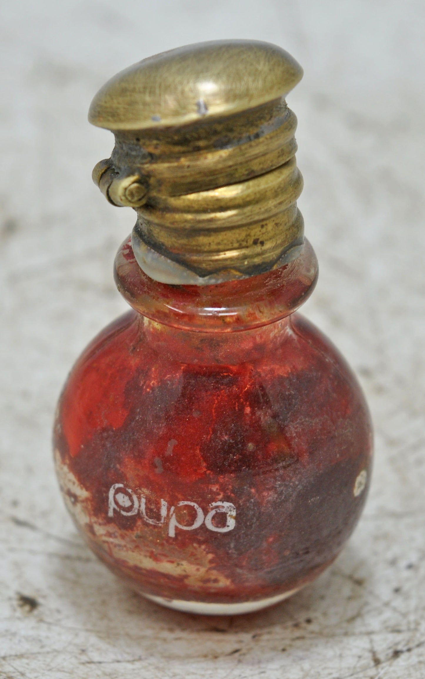 Antique Glass Small Perfume Bottle Original Old Hand Crafted Brass Cap