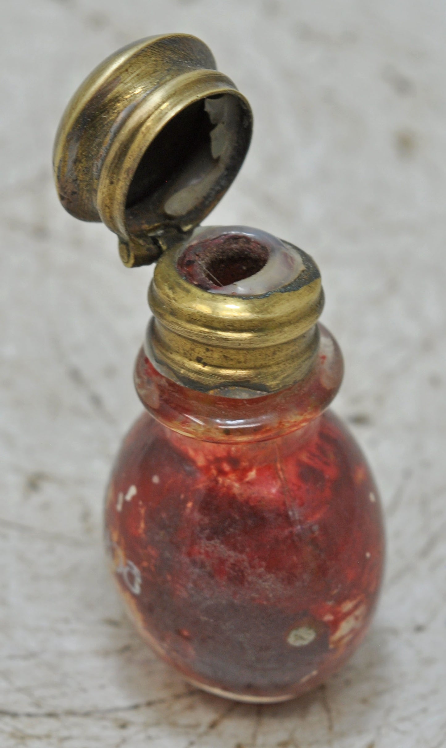 Antique Glass Small Perfume Bottle Original Old Hand Crafted Brass Cap