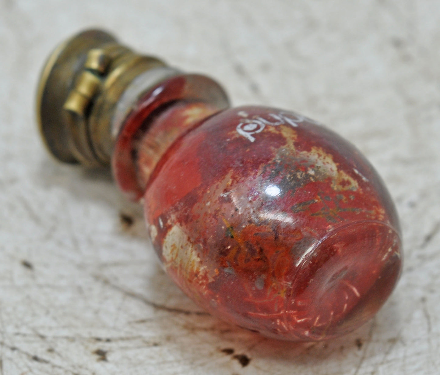 Antique Glass Small Perfume Bottle Original Old Hand Crafted Brass Cap