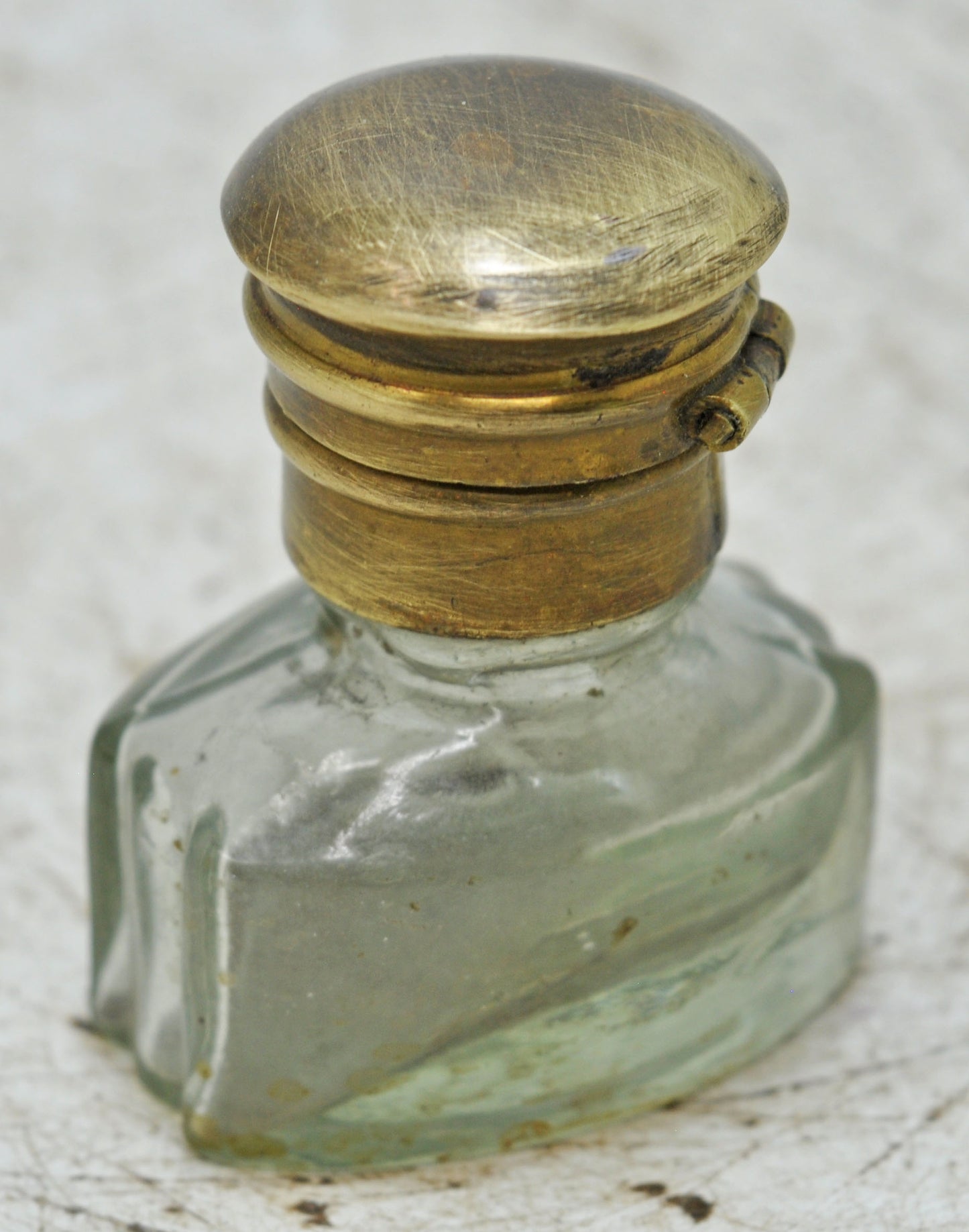 Antique Glass Small Perfume Bottle Original Old Hand Crafted Brass Cap