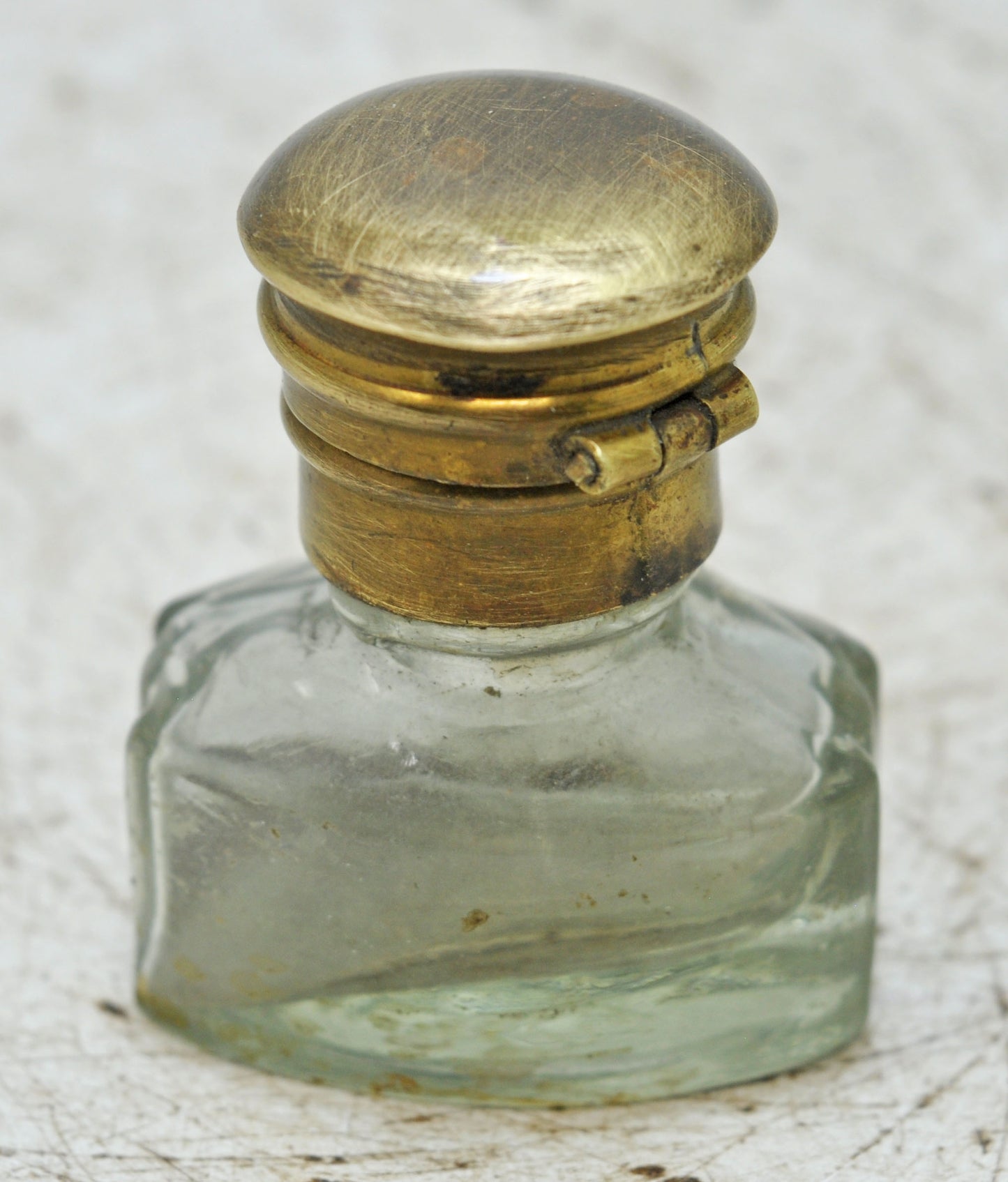 Antique Glass Small Perfume Bottle Original Old Hand Crafted Brass Cap