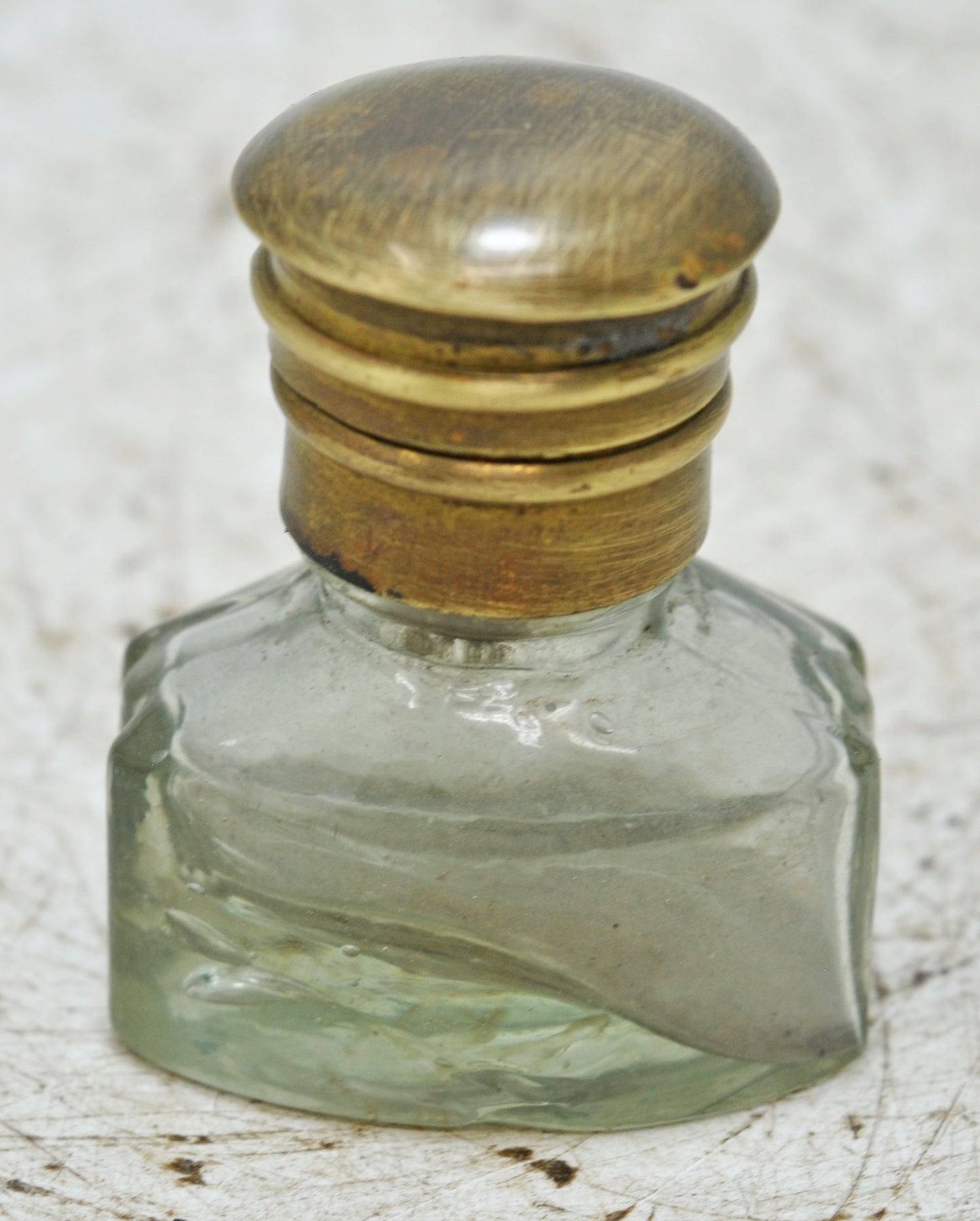 Antique Glass Small Perfume Bottle Original Old Hand Crafted Brass Cap