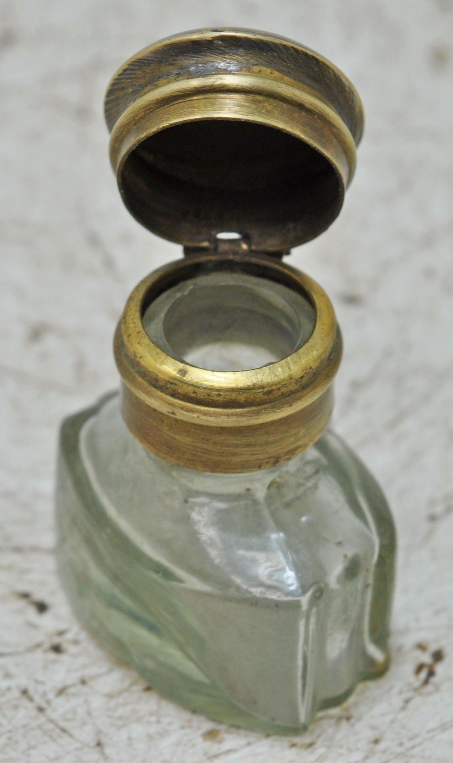 Antique Glass Small Perfume Bottle Original Old Hand Crafted Brass Cap