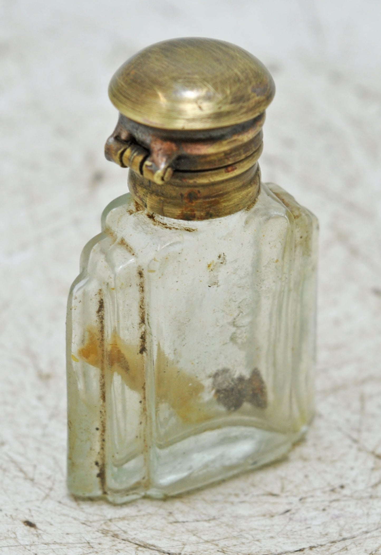 Antique Glass Small Perfume Bottle Original Old Hand Crafted Brass Cap
