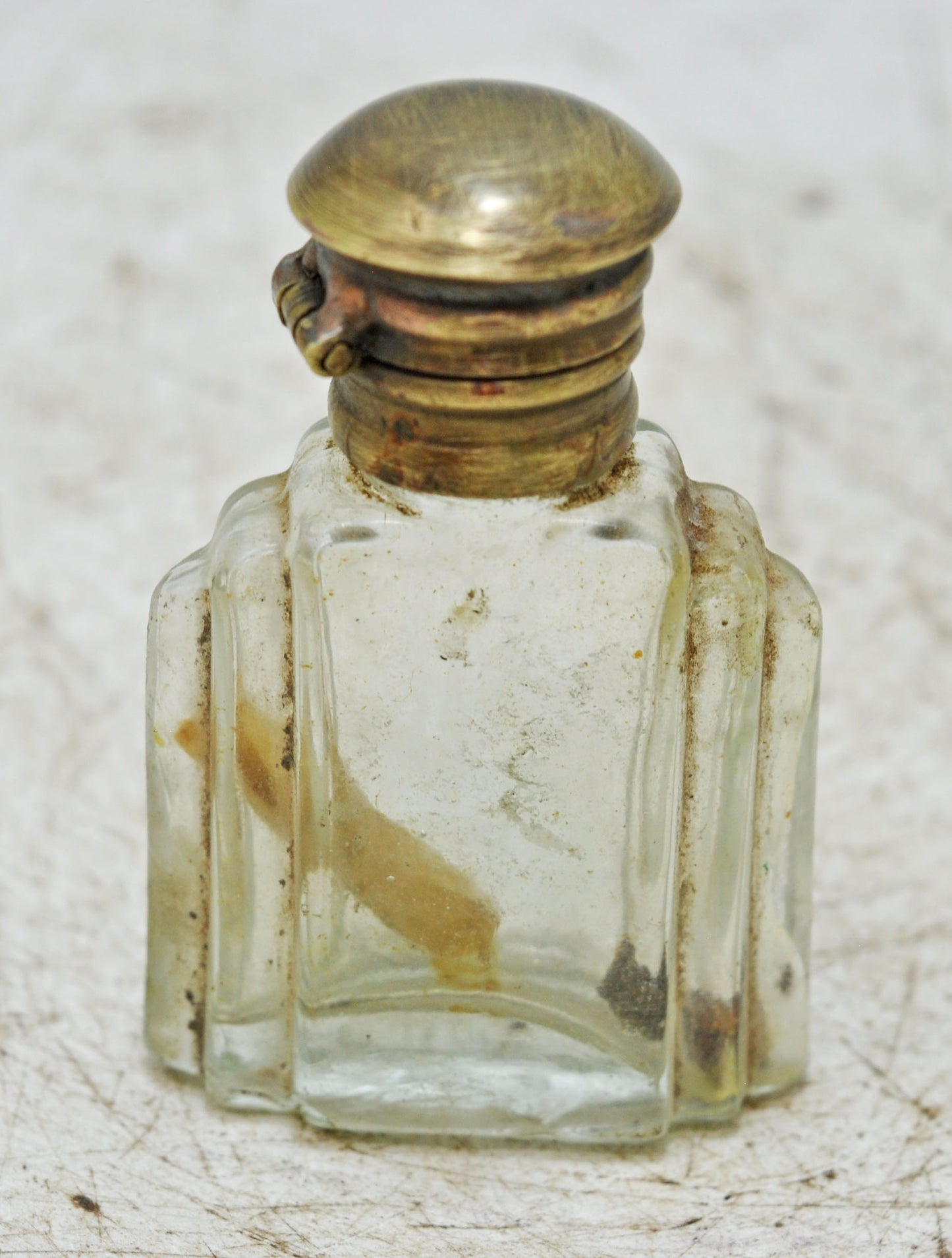Antique Glass Small Perfume Bottle Original Old Hand Crafted Brass Cap