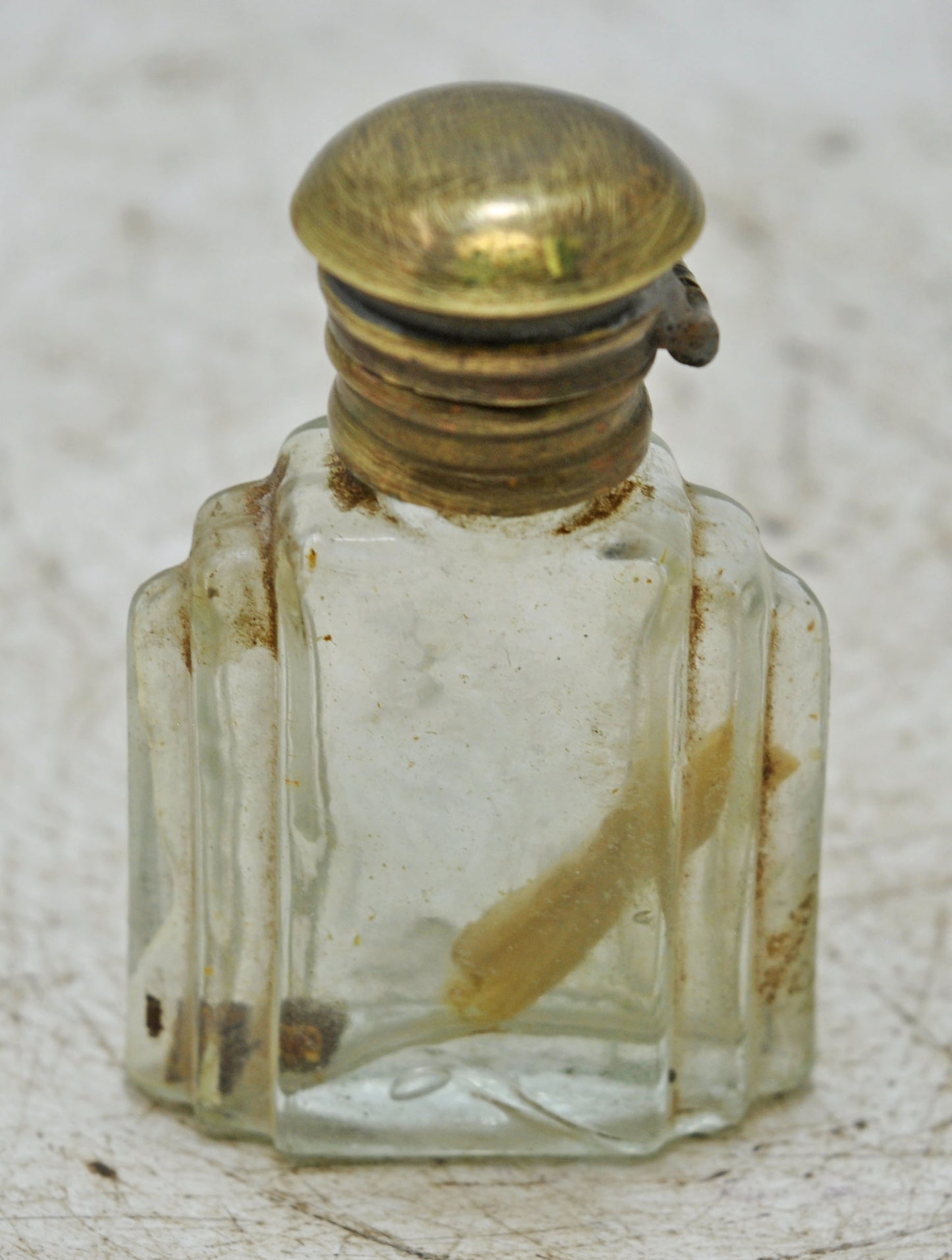 Antique Glass Small Perfume Bottle Original Old Hand Crafted Brass Cap