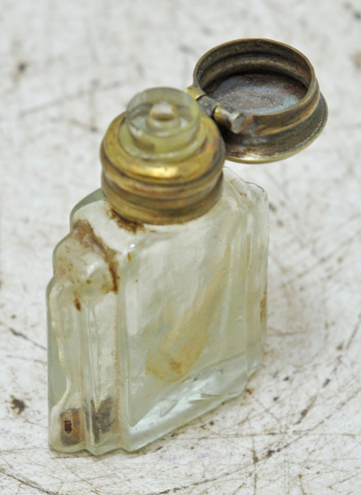 Antique Glass Small Perfume Bottle Original Old Hand Crafted Brass Cap