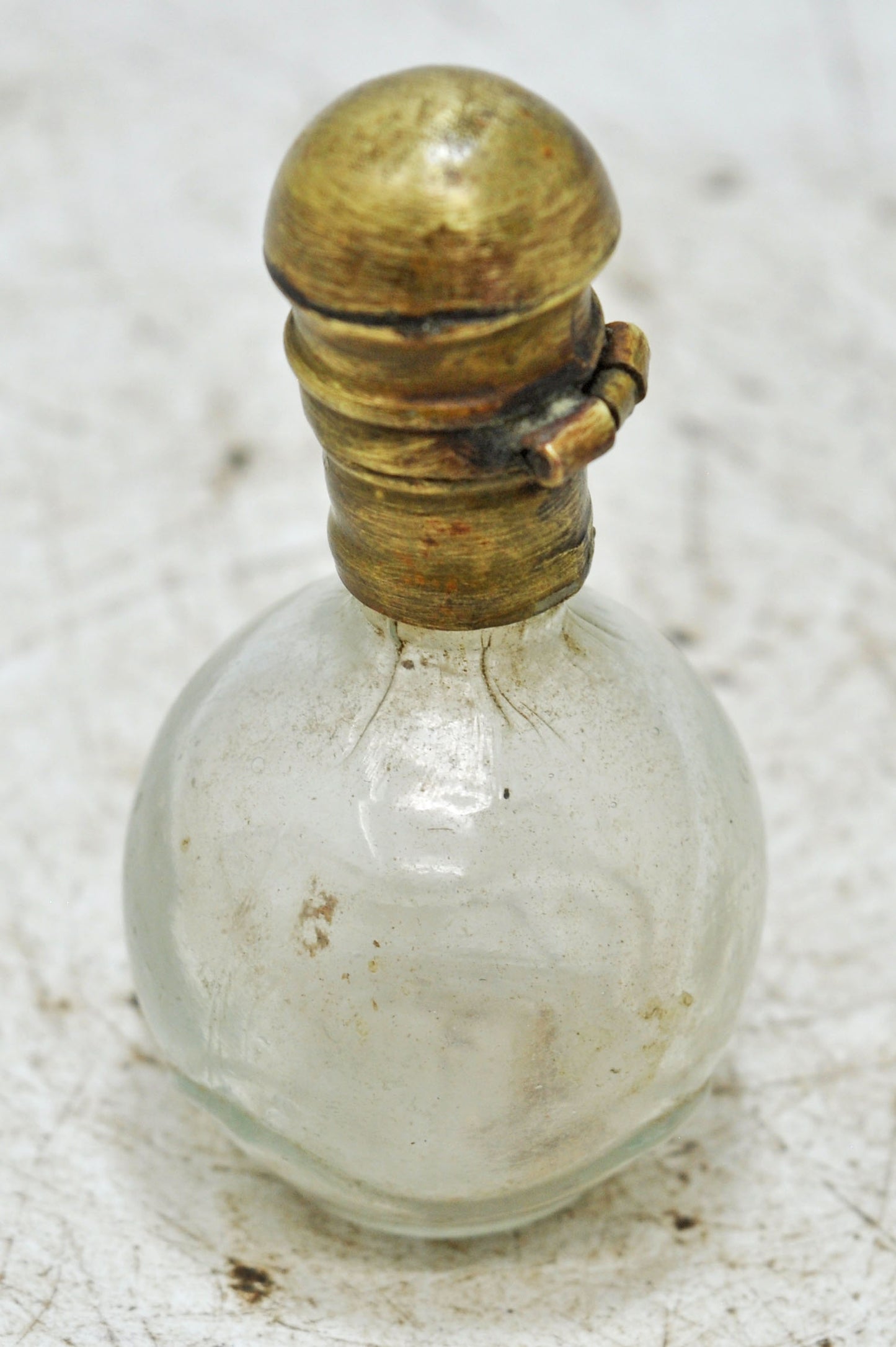 Antique Glass Small Perfume Bottle Original Old Hand Crafted Brass Cap