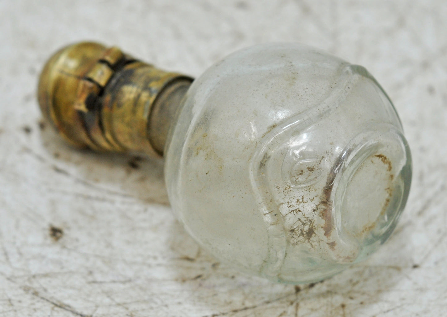 Antique Glass Small Perfume Bottle Original Old Hand Crafted Brass Cap