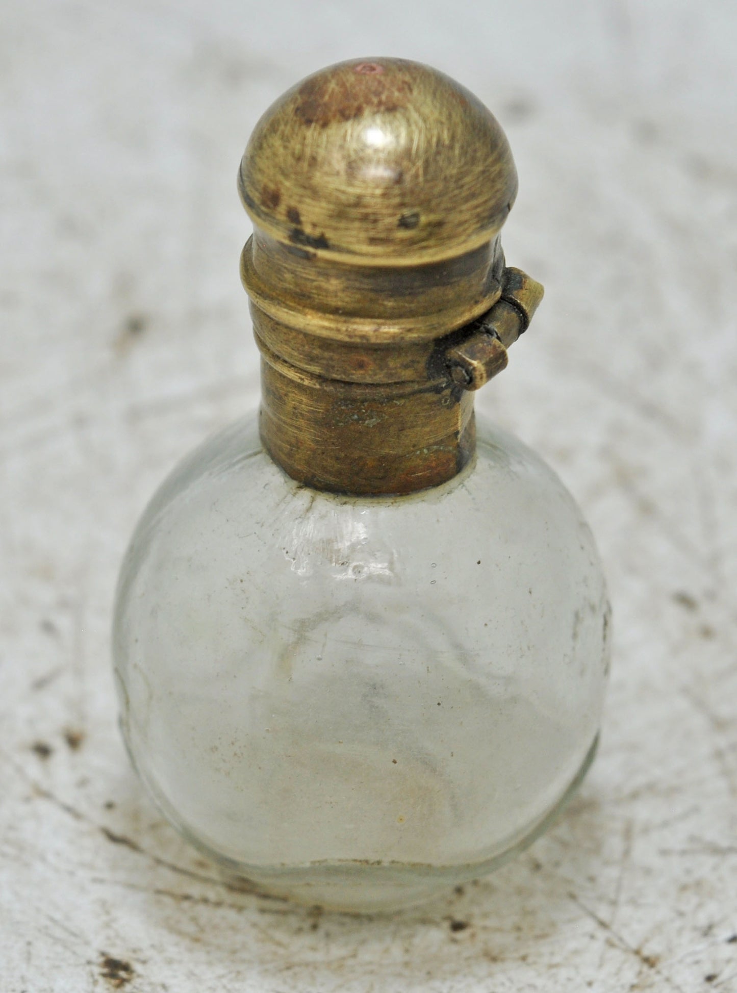 Antique Glass Small Perfume Bottle Original Old Hand Crafted Brass Cap