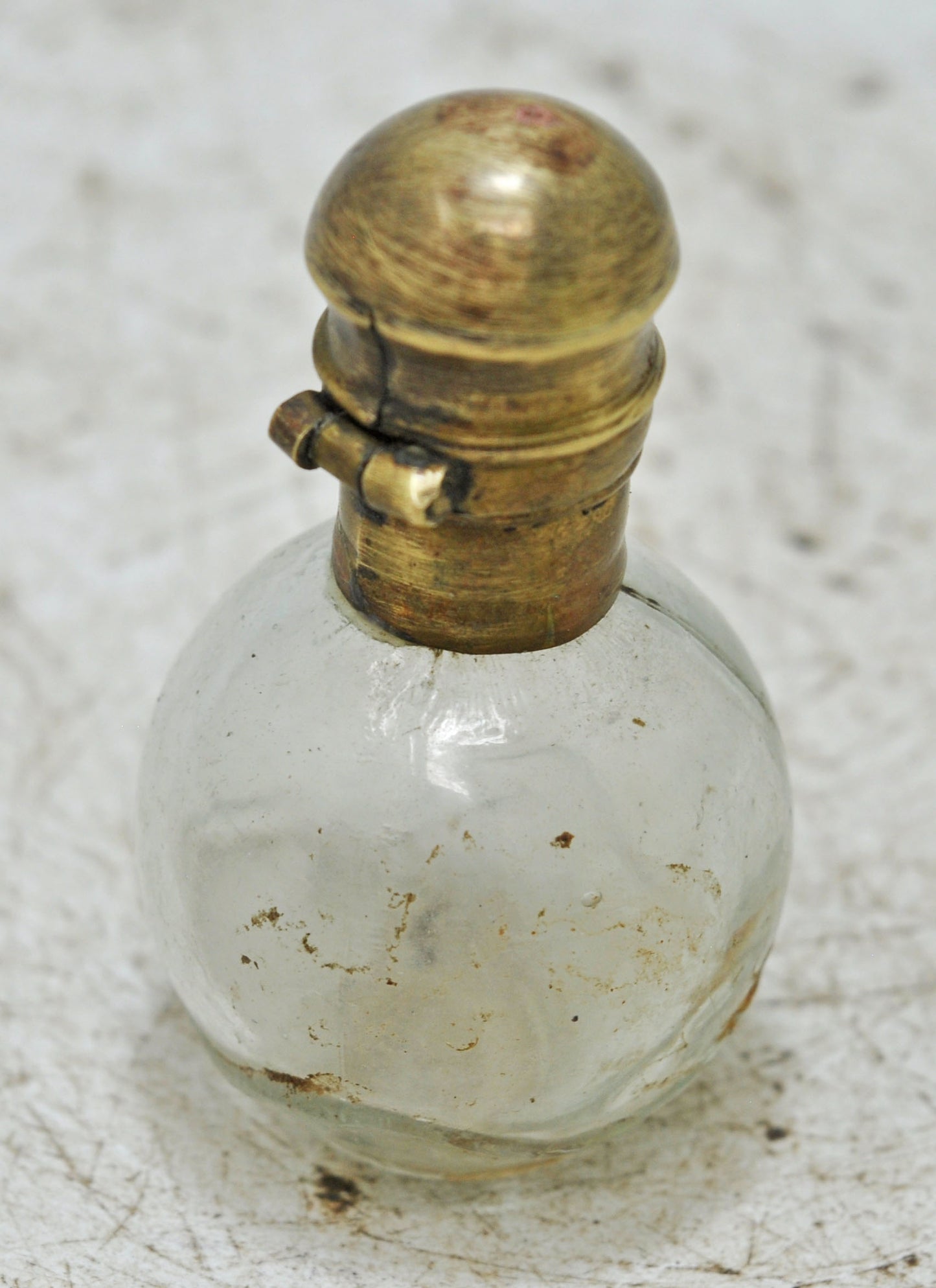 Antique Glass Small Perfume Bottle Original Old Hand Crafted Brass Cap