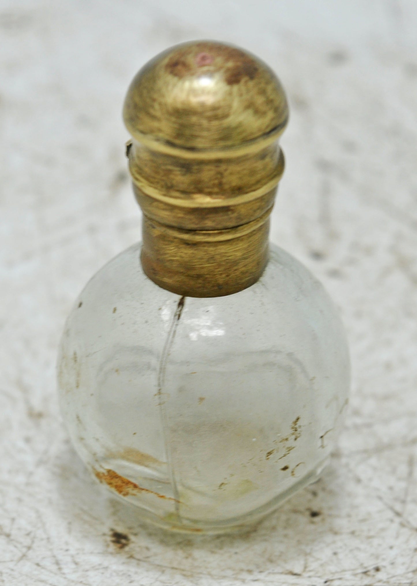 Antique Glass Small Perfume Bottle Original Old Hand Crafted Brass Cap