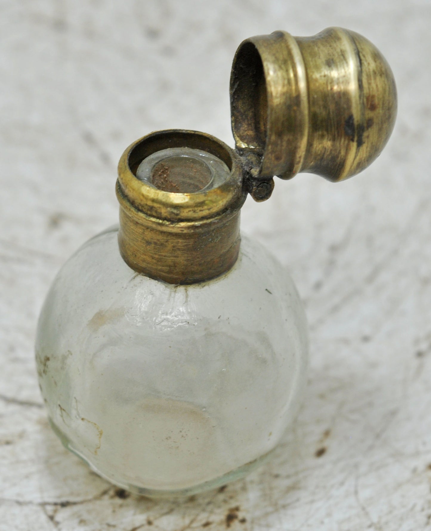 Antique Glass Small Perfume Bottle Original Old Hand Crafted Brass Cap