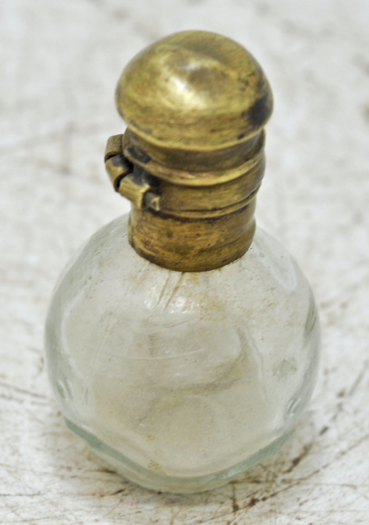 Antique Glass Small Perfume Bottle Original Old Hand Crafted Brass Cap