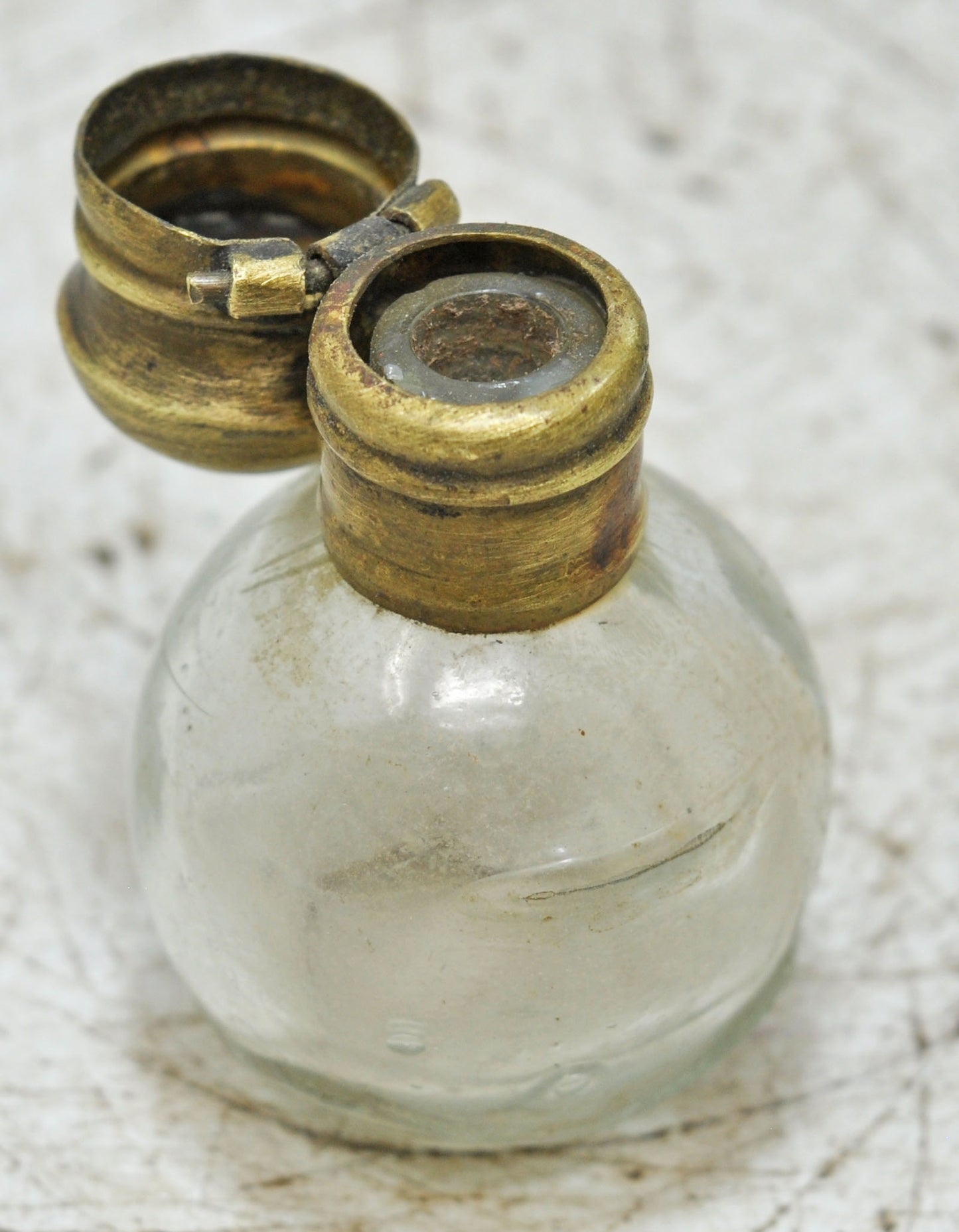 Antique Glass Small Perfume Bottle Original Old Hand Crafted Brass Cap