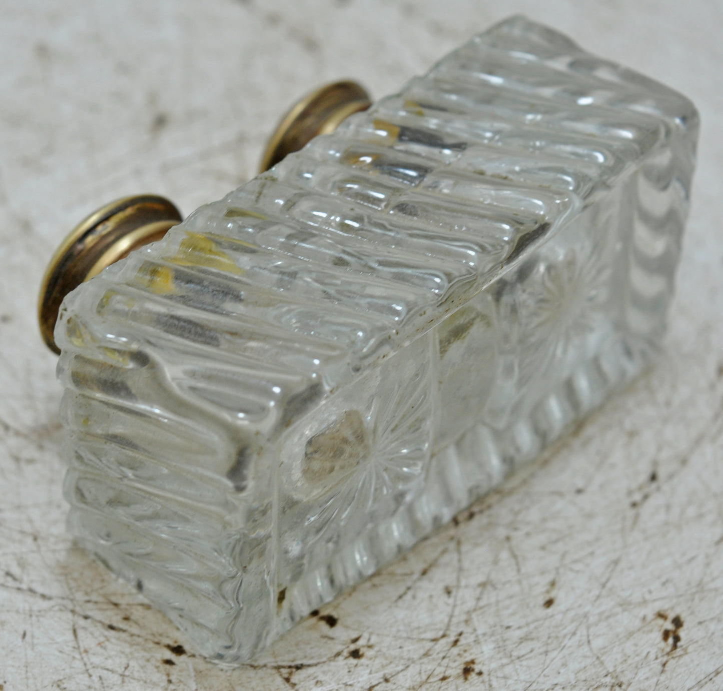 Antique Glass Double Ink Well Pot Original Old Hand Crafted Brass Cup