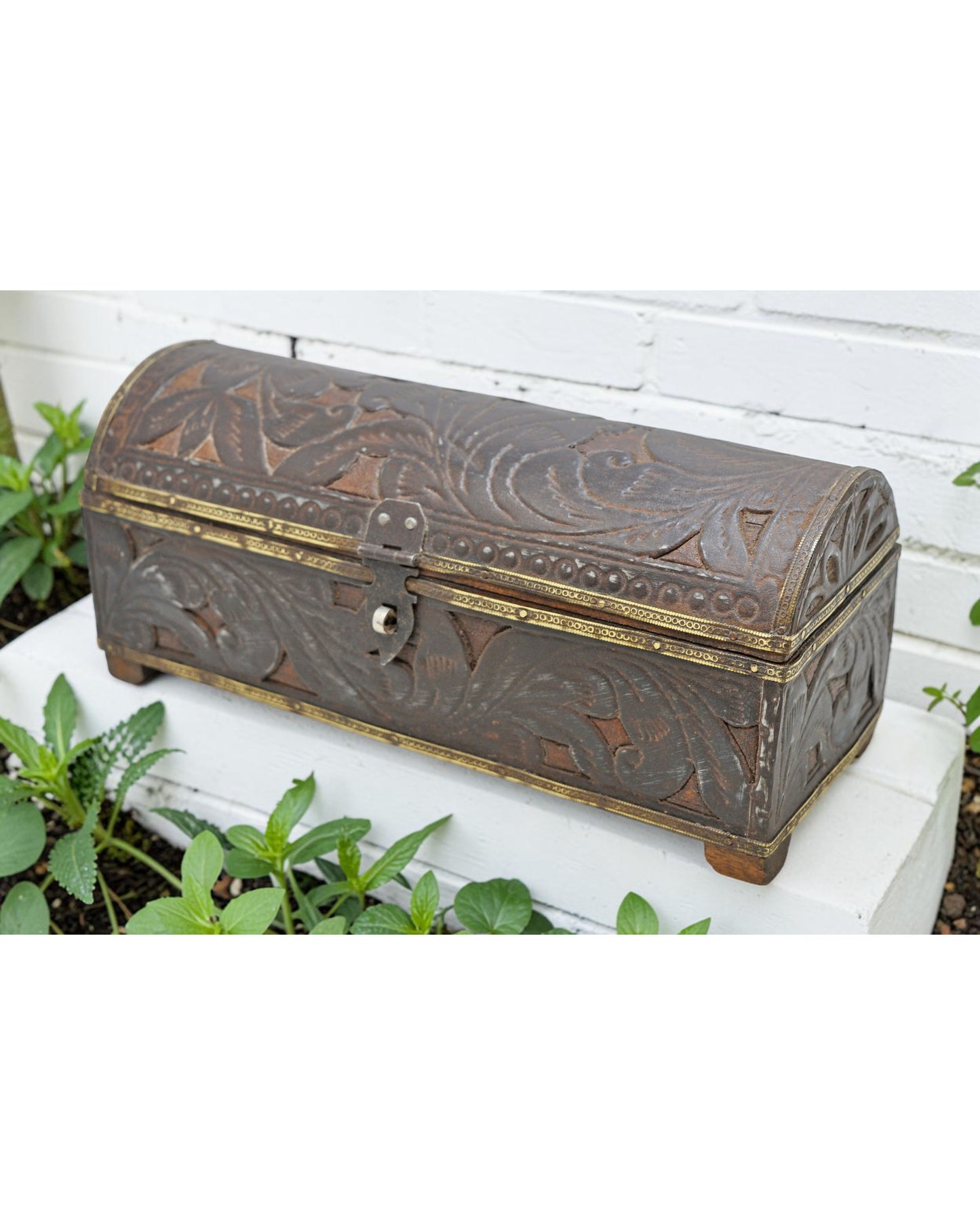 Vintage Wooden Half Round Pencil Stationary Box Original Old Fine Metal Fitted
