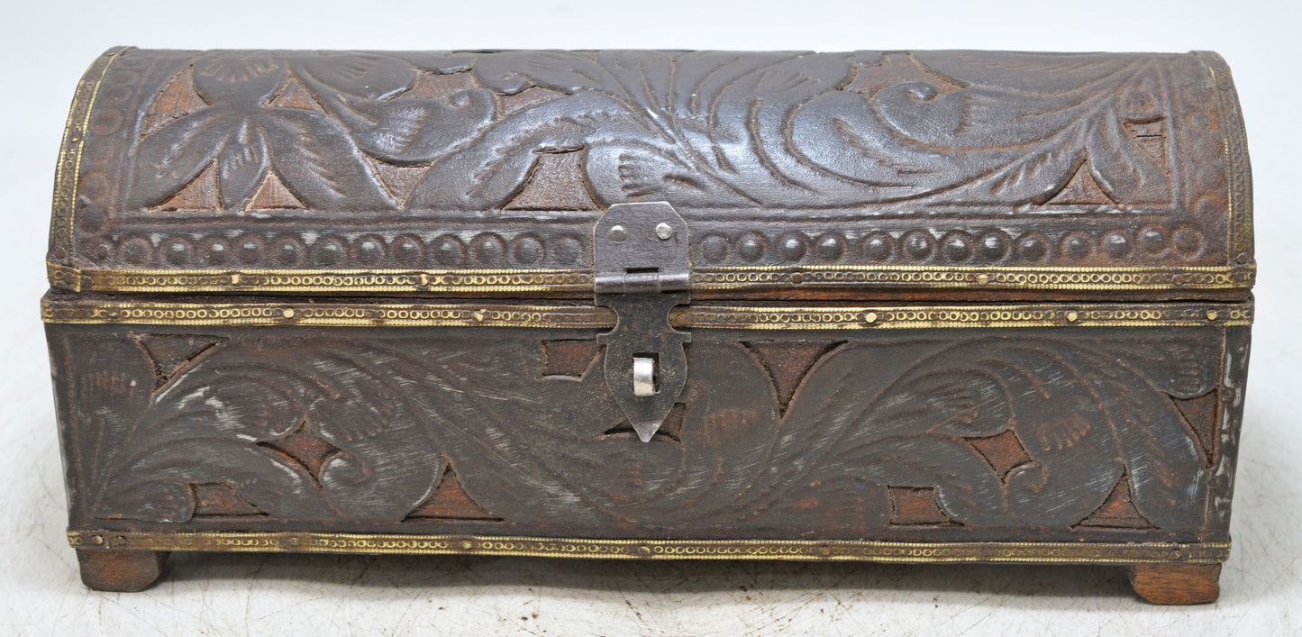 Vintage Wooden Half Round Pencil Stationary Box Original Old Fine Metal Fitted