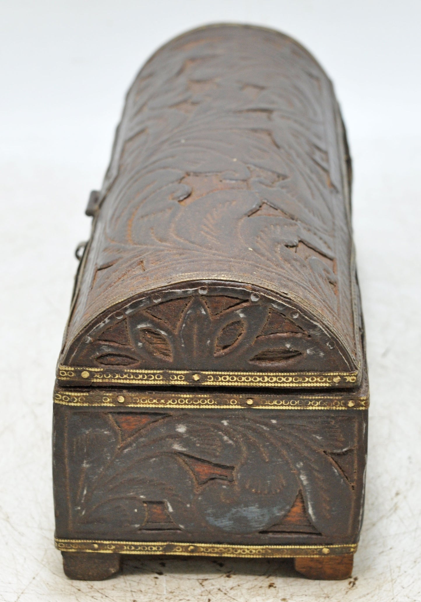 Vintage Wooden Half Round Pencil Stationary Box Original Old Fine Metal Fitted