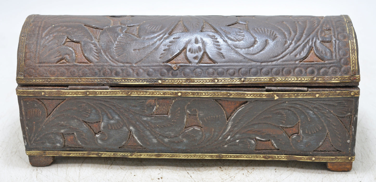 Vintage Wooden Half Round Pencil Stationary Box Original Old Fine Metal Fitted
