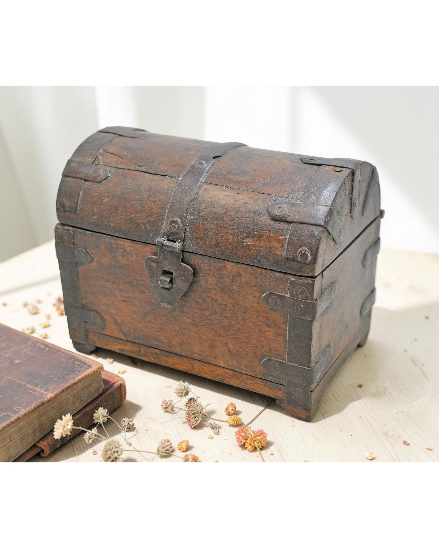 Vintage Wooden Half Round Top Small Storage Box Original Old Hand Crafted