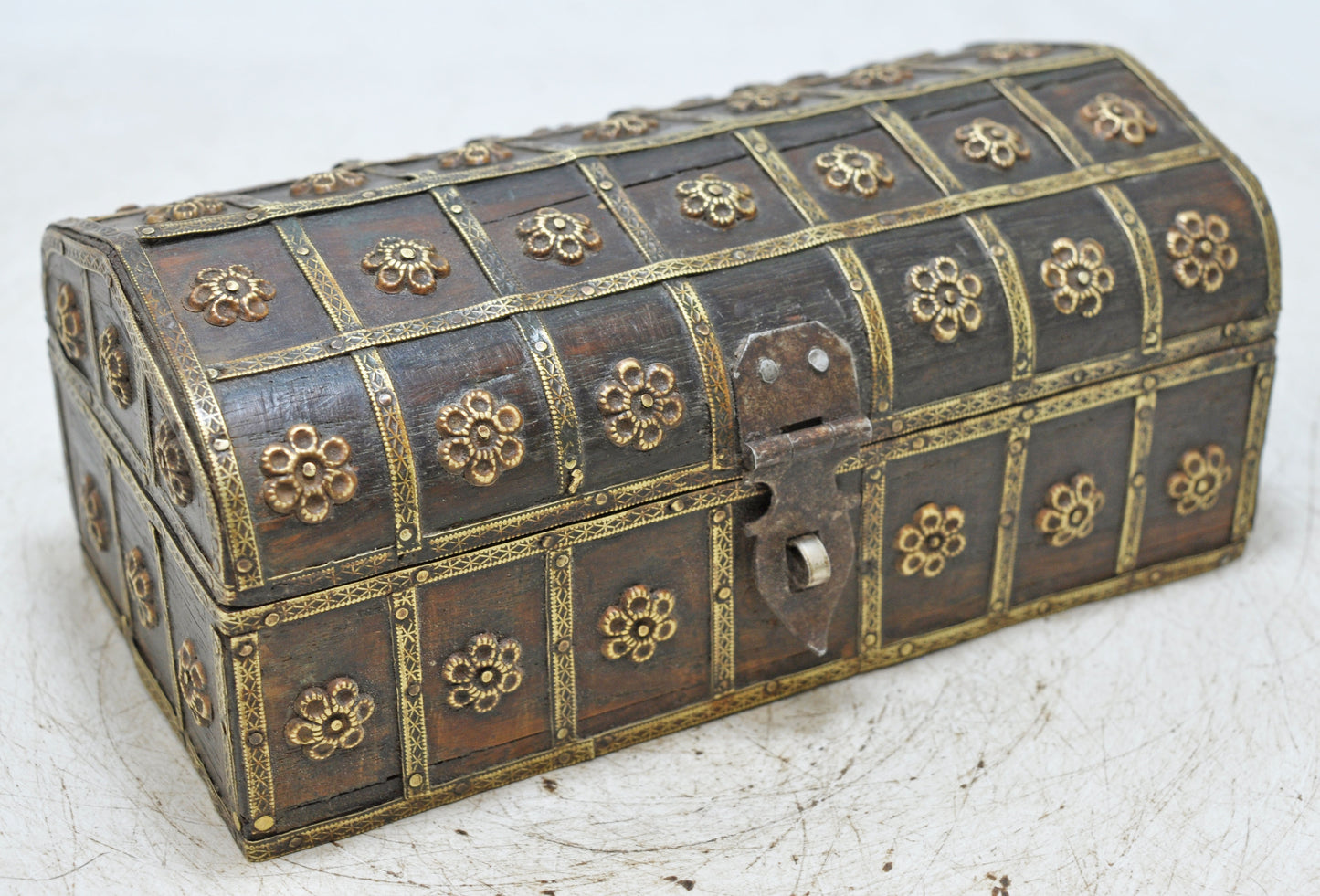 Vintage Wooden Storage Box Original Old Hand Crafted Brass Fitted
