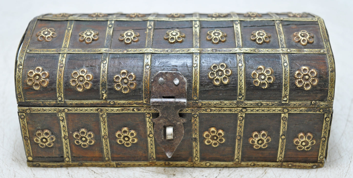 Vintage Wooden Storage Box Original Old Hand Crafted Brass Fitted