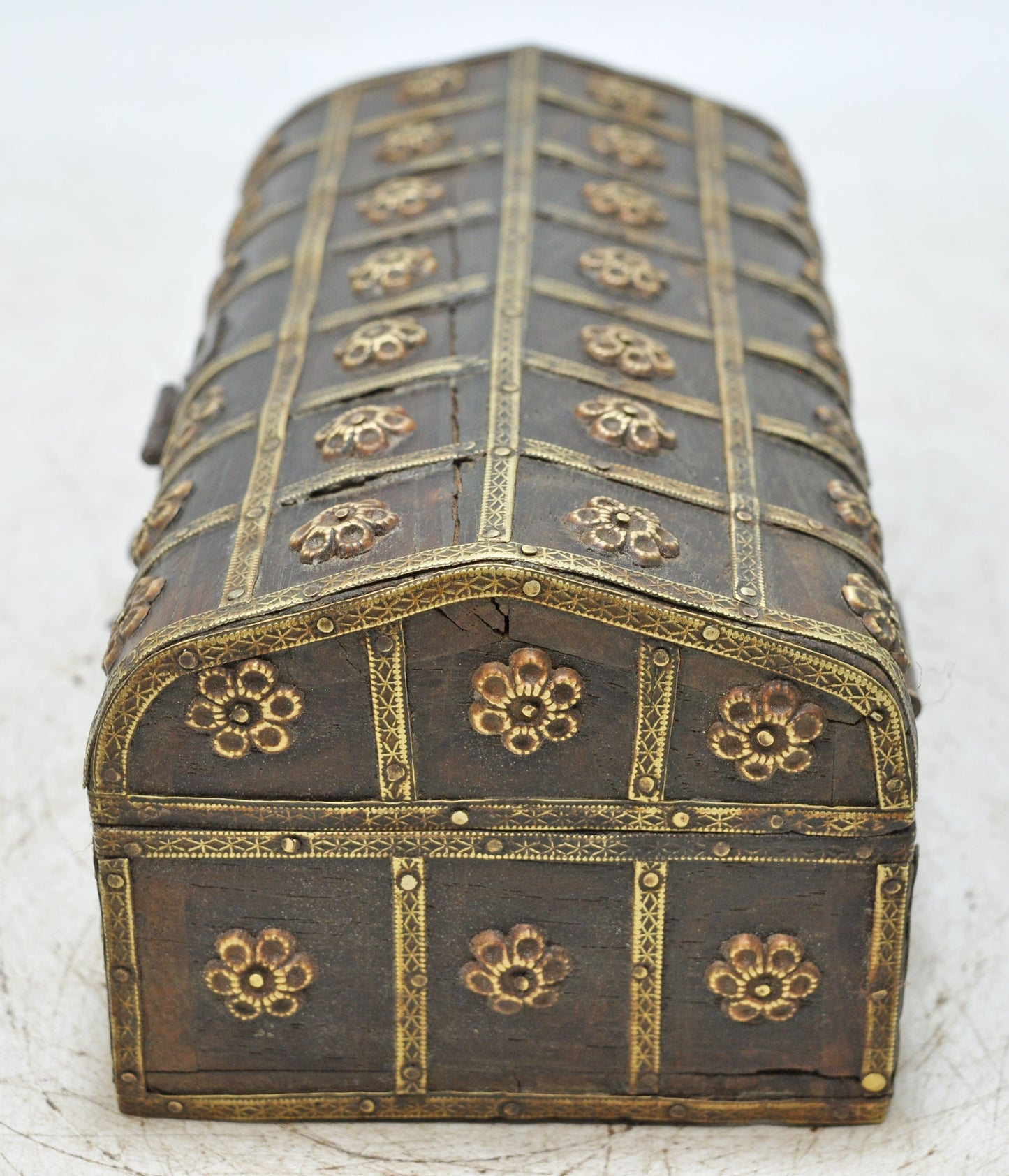 Vintage Wooden Storage Box Original Old Hand Crafted Brass Fitted