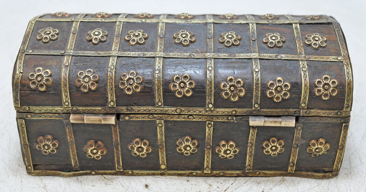 Vintage Wooden Storage Box Original Old Hand Crafted Brass Fitted