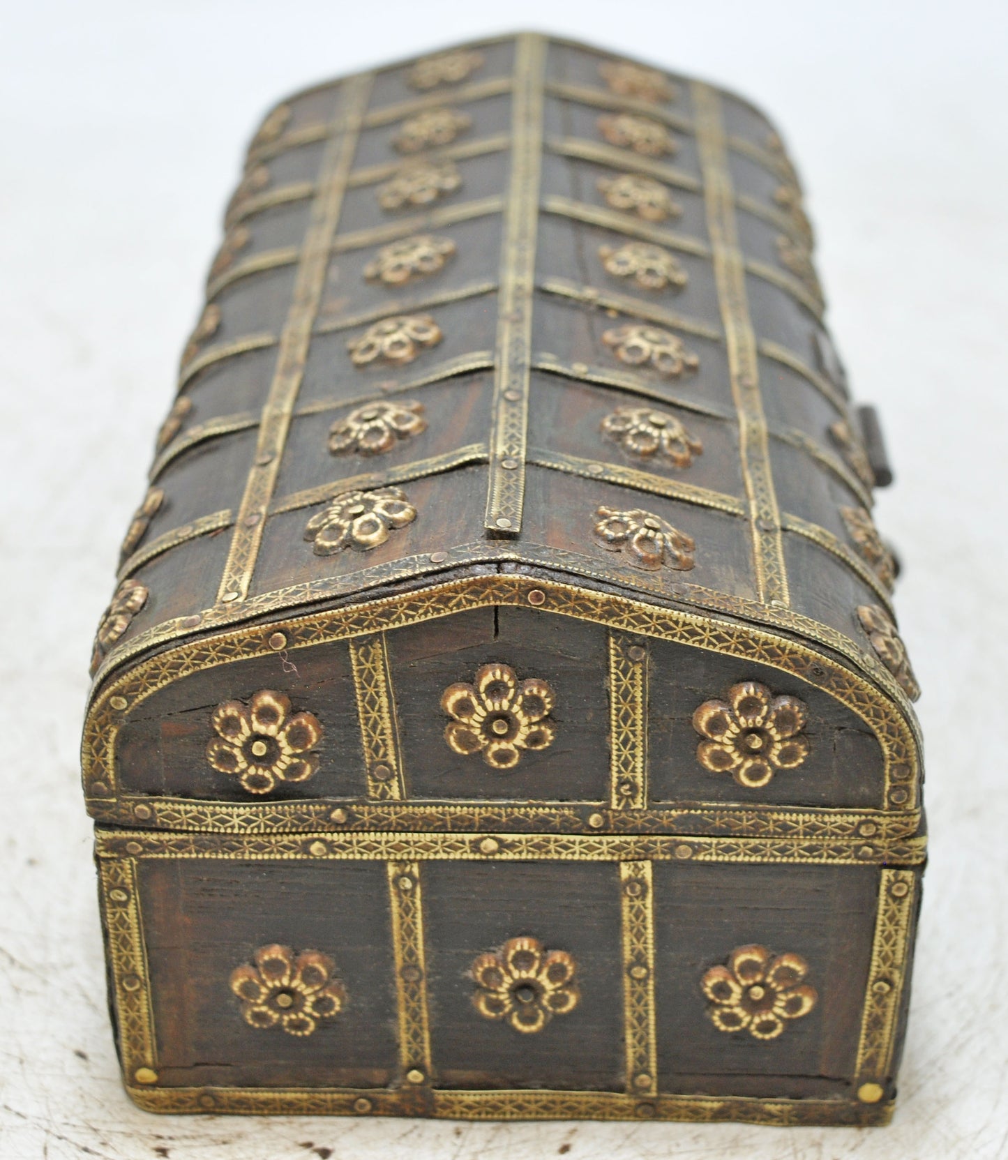 Vintage Wooden Storage Box Original Old Hand Crafted Brass Fitted
