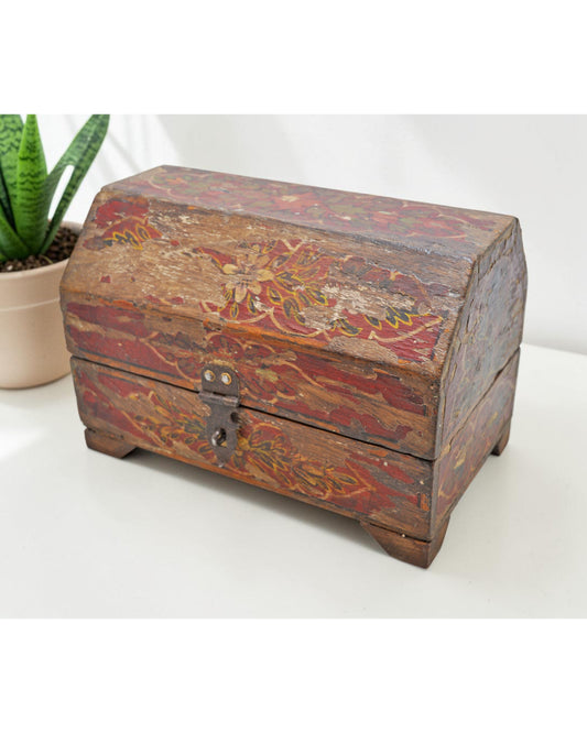 Antique Wooden Storage Chest Box Dome Shaped Original Fine Hand Painted