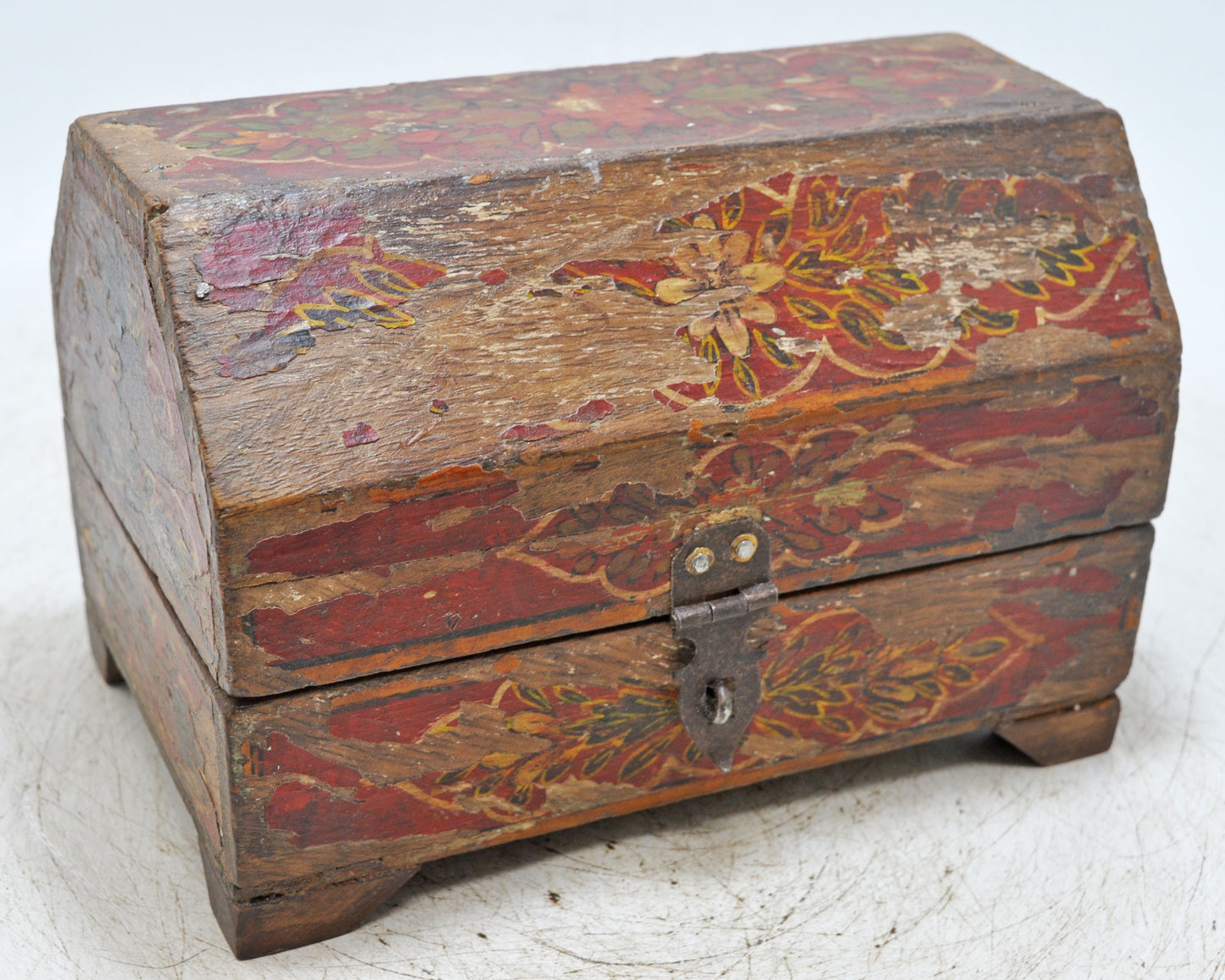 Antique Wooden Storage Chest Box Dome Shaped Original Fine Hand Painted