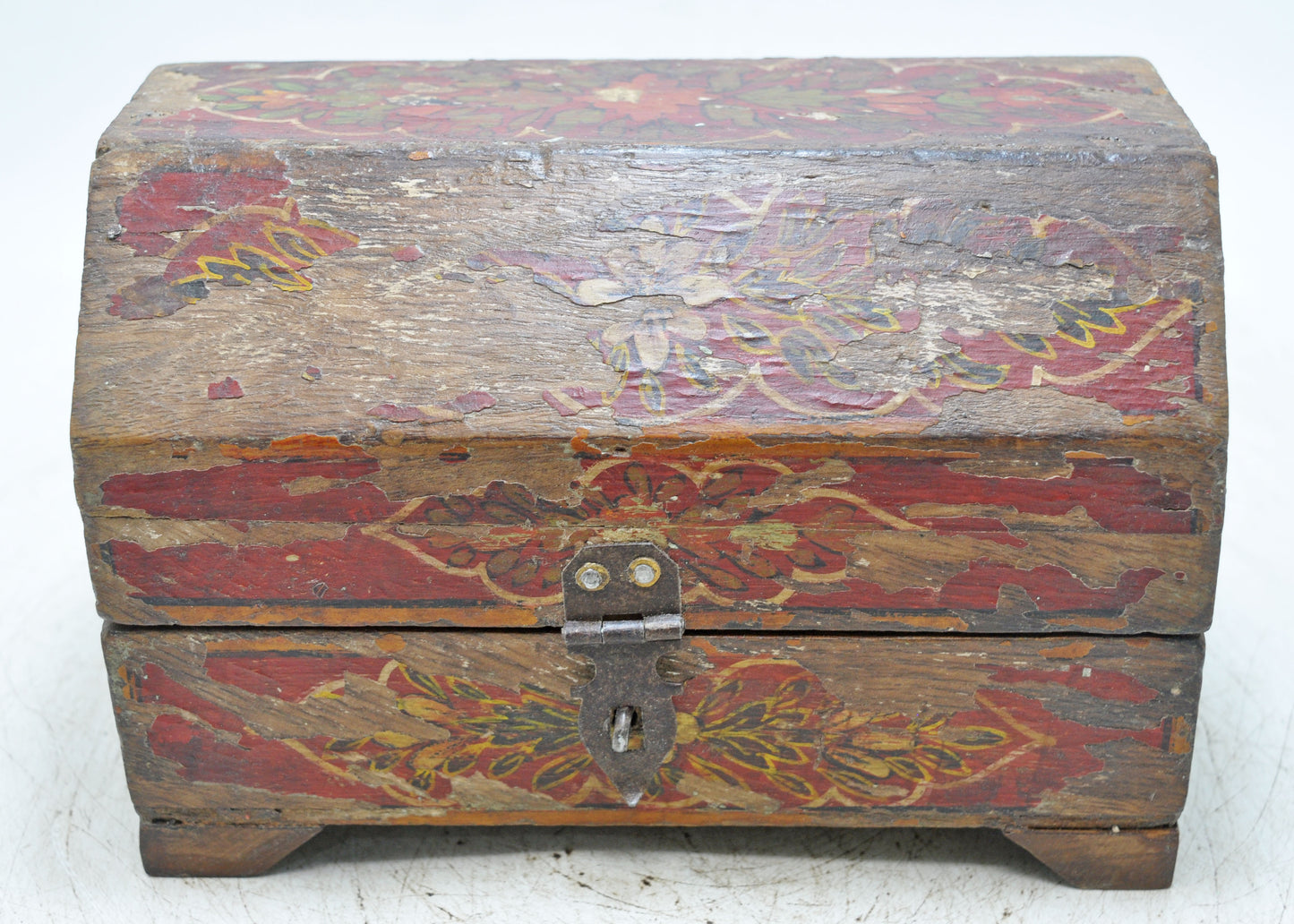 Antique Wooden Storage Chest Box Dome Shaped Original Fine Hand Painted