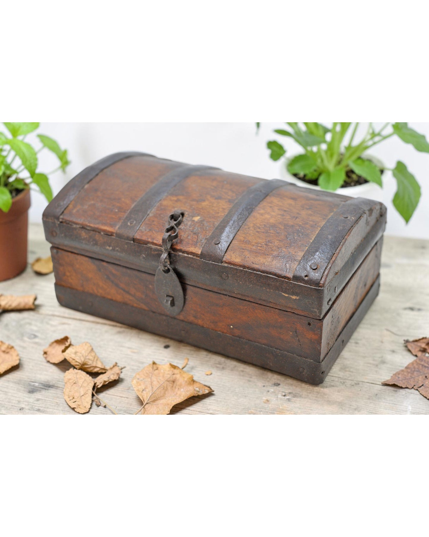 Vintage Wooden Storage Box Original Old Hand Crafted Metal Fitted
