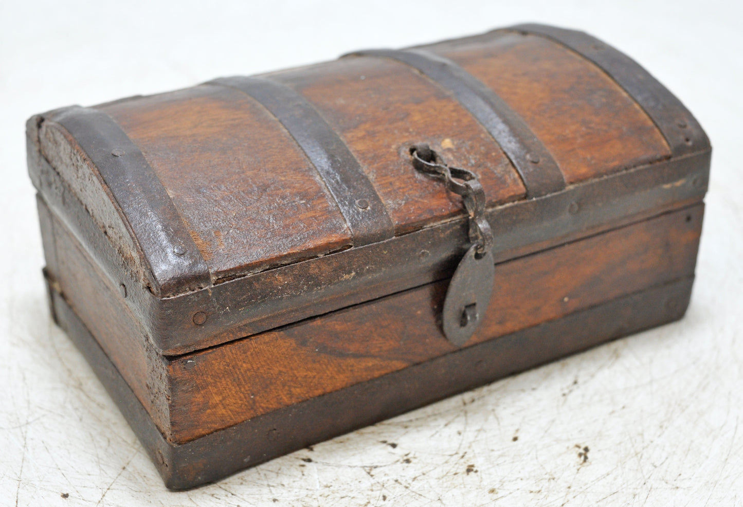 Vintage Wooden Storage Box Original Old Hand Crafted Metal Fitted