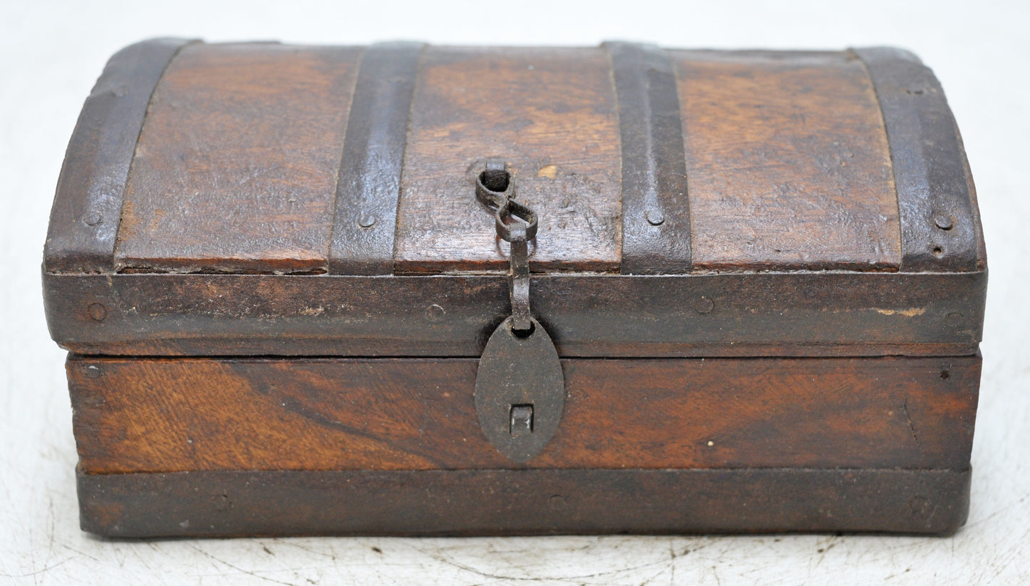 Vintage Wooden Storage Box Original Old Hand Crafted Metal Fitted