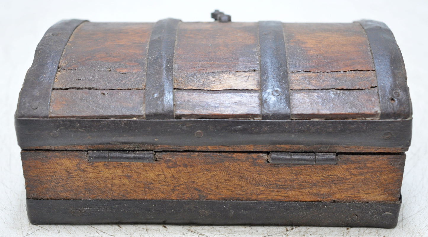 Vintage Wooden Storage Box Original Old Hand Crafted Metal Fitted
