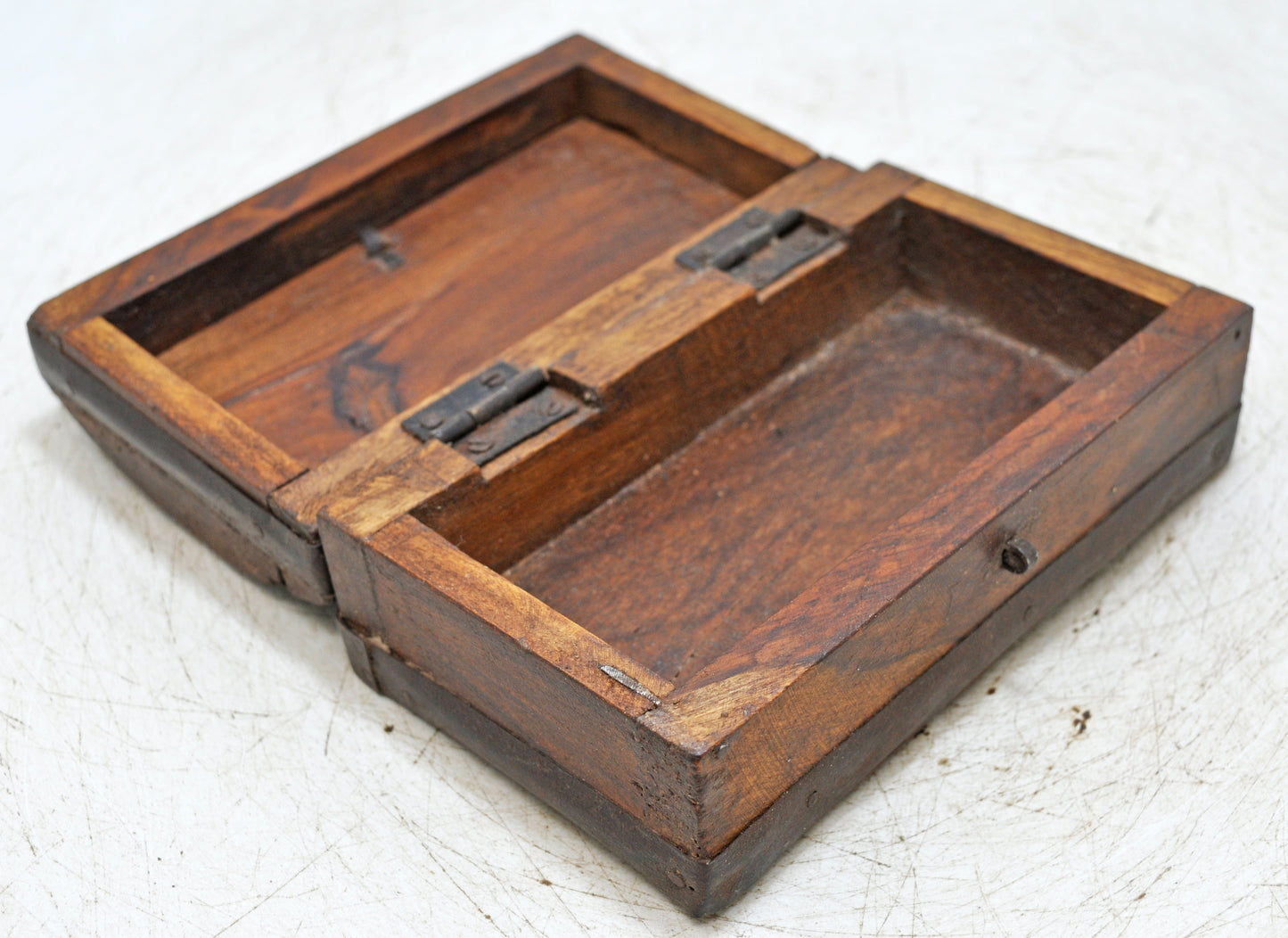 Vintage Wooden Storage Box Original Old Hand Crafted Metal Fitted