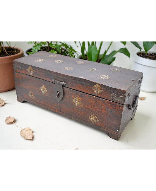 Vintage Wooden Storage Chest Box Original Old Hand Crafted Metal Fitted