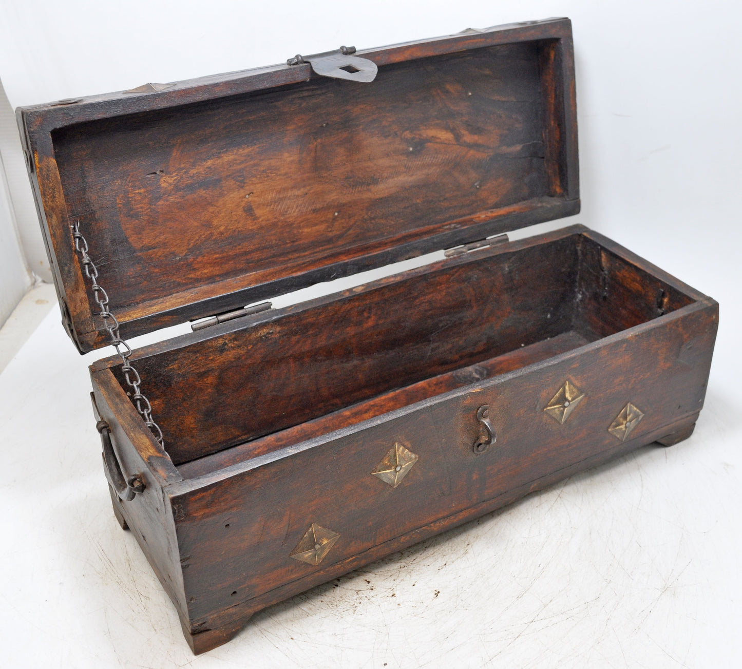 Vintage Wooden Storage Chest Box Original Old Hand Crafted Metal Fitted