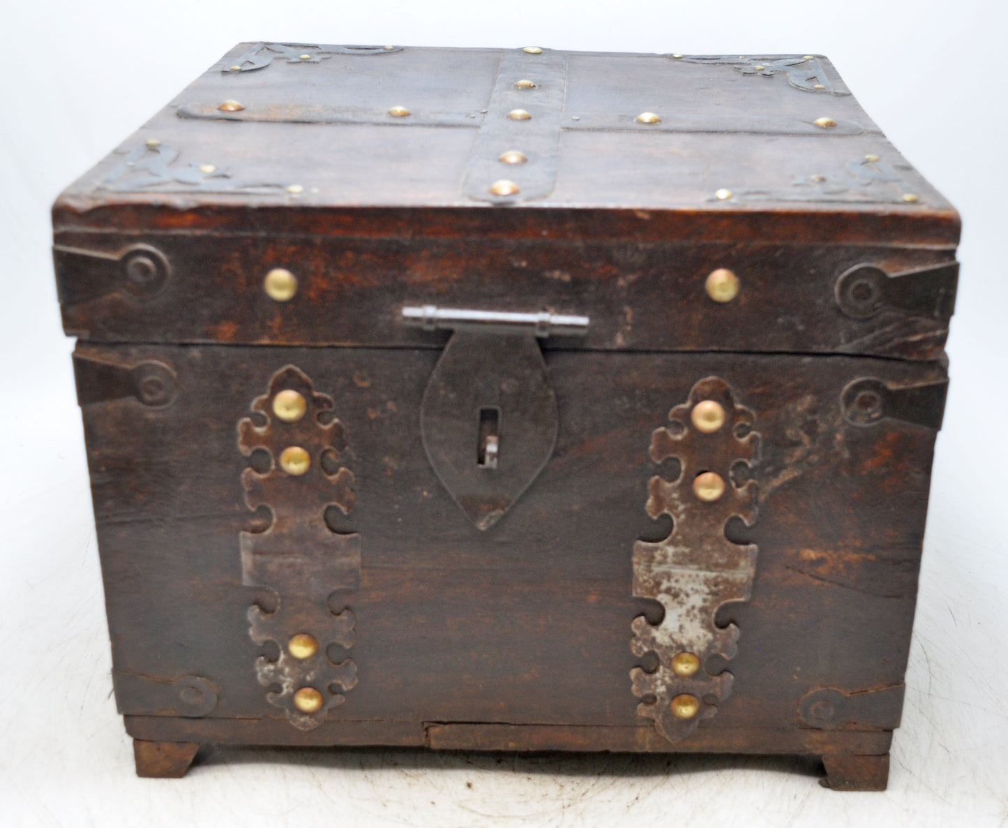 Vintage Wooden Square Storage Chest Box Original Old Hand Crafted Metal Fitted