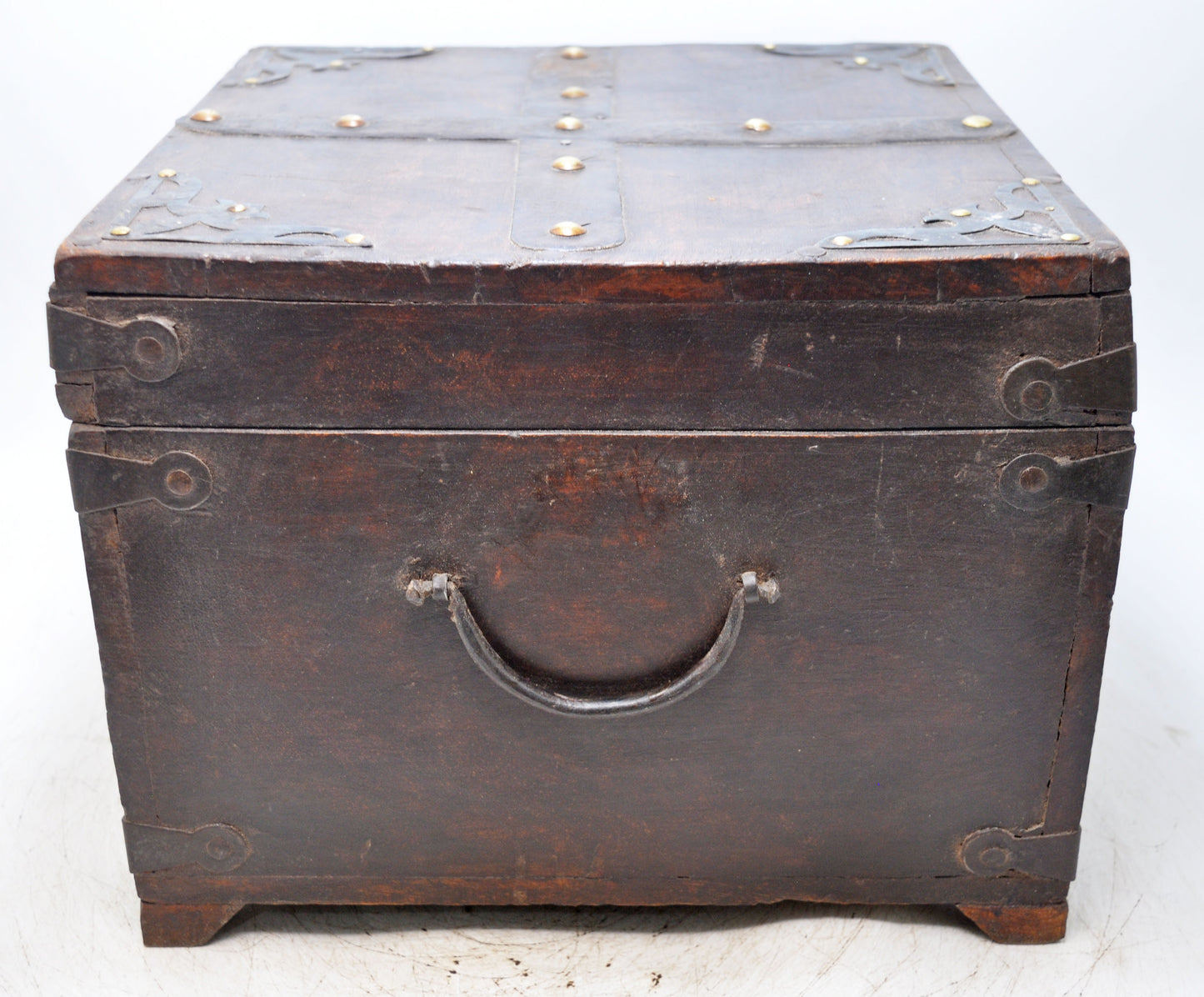 Vintage Wooden Square Storage Chest Box Original Old Hand Crafted Metal Fitted