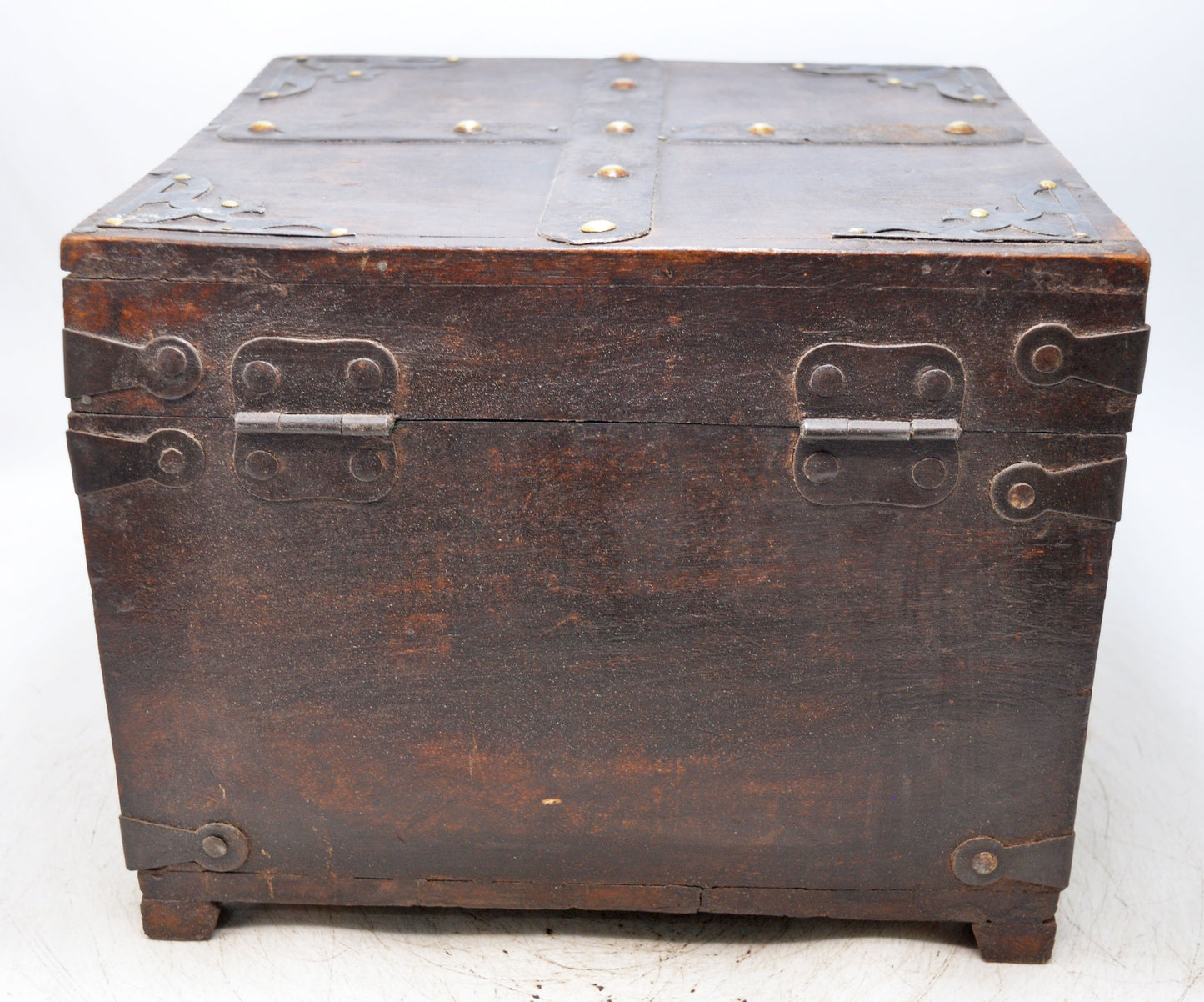 Vintage Wooden Square Storage Chest Box Original Old Hand Crafted Metal Fitted