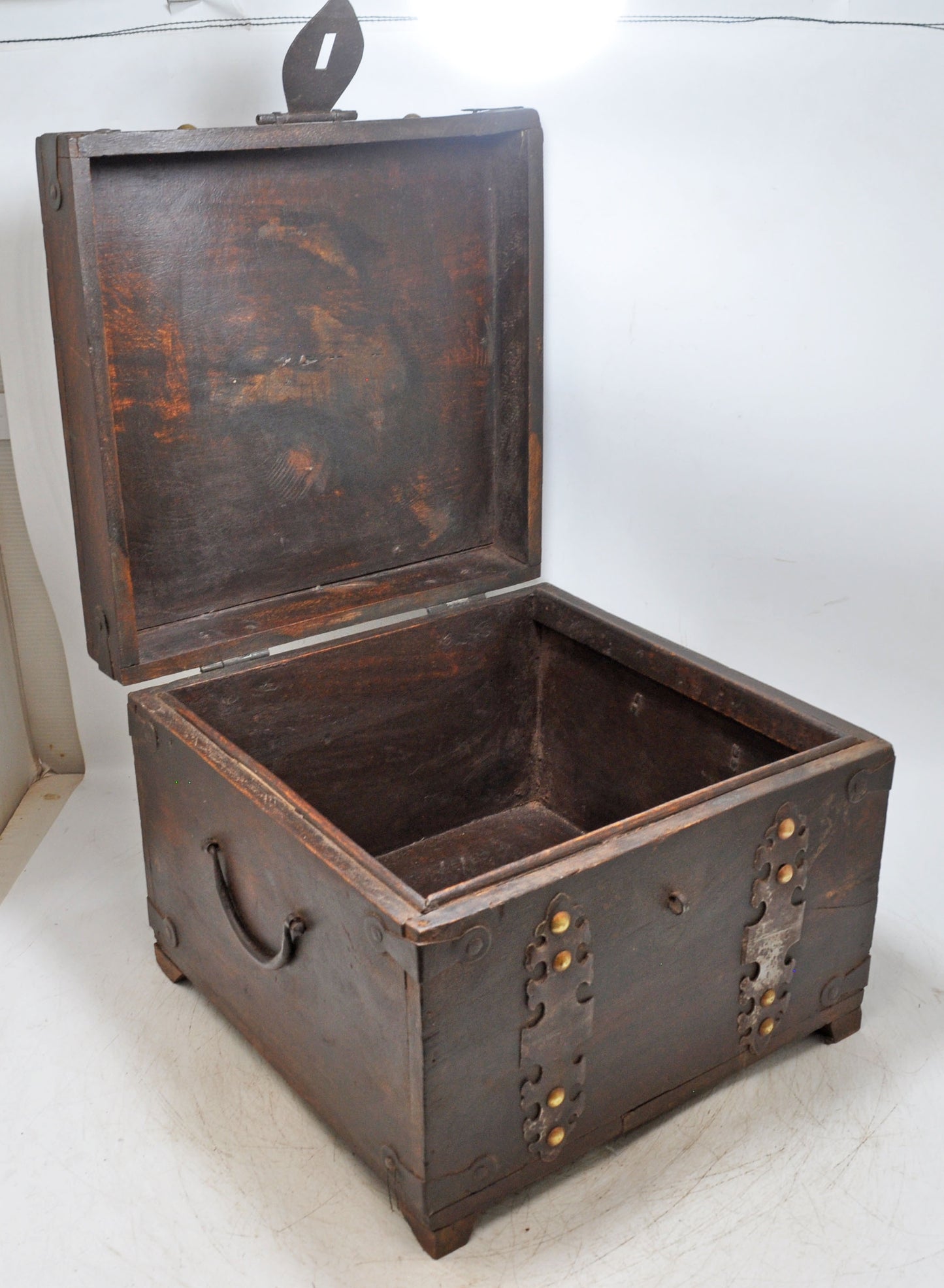 Vintage Wooden Square Storage Chest Box Original Old Hand Crafted Metal Fitted