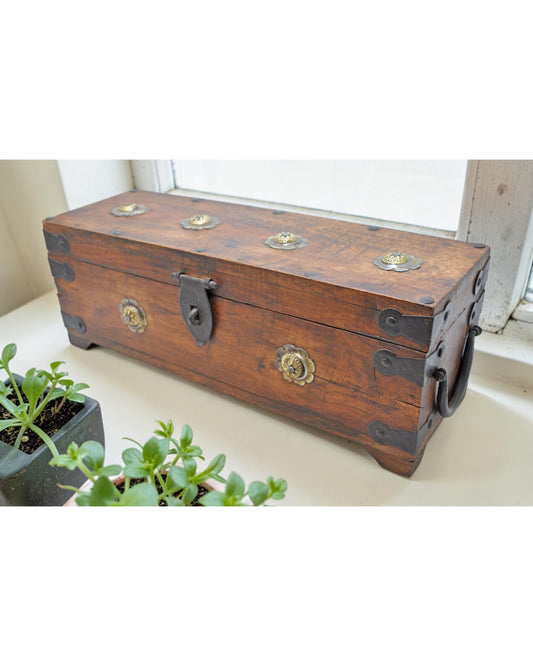 Vintage Wooden Storage Chest Box Original Old Hand Crafted Metal Fitted